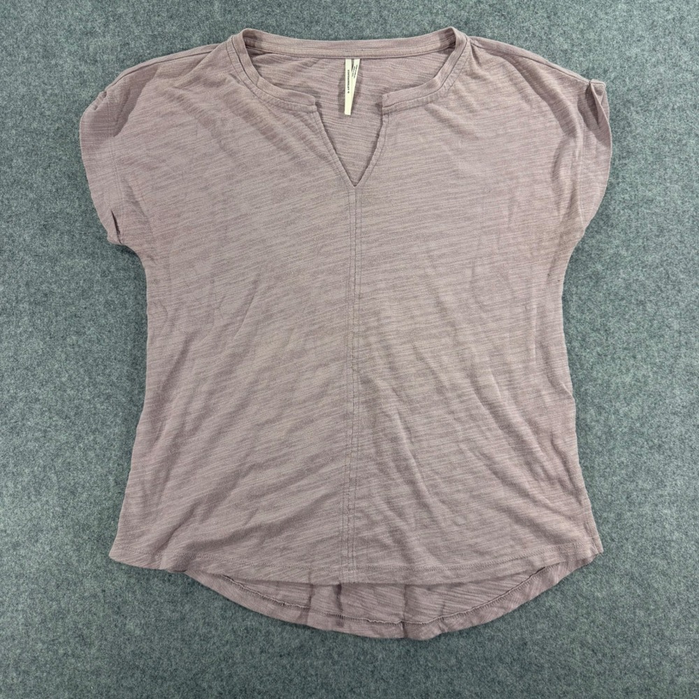 Anthropologie Slub Knit Split V-Neck Tee Mauve Short Sleeve Top